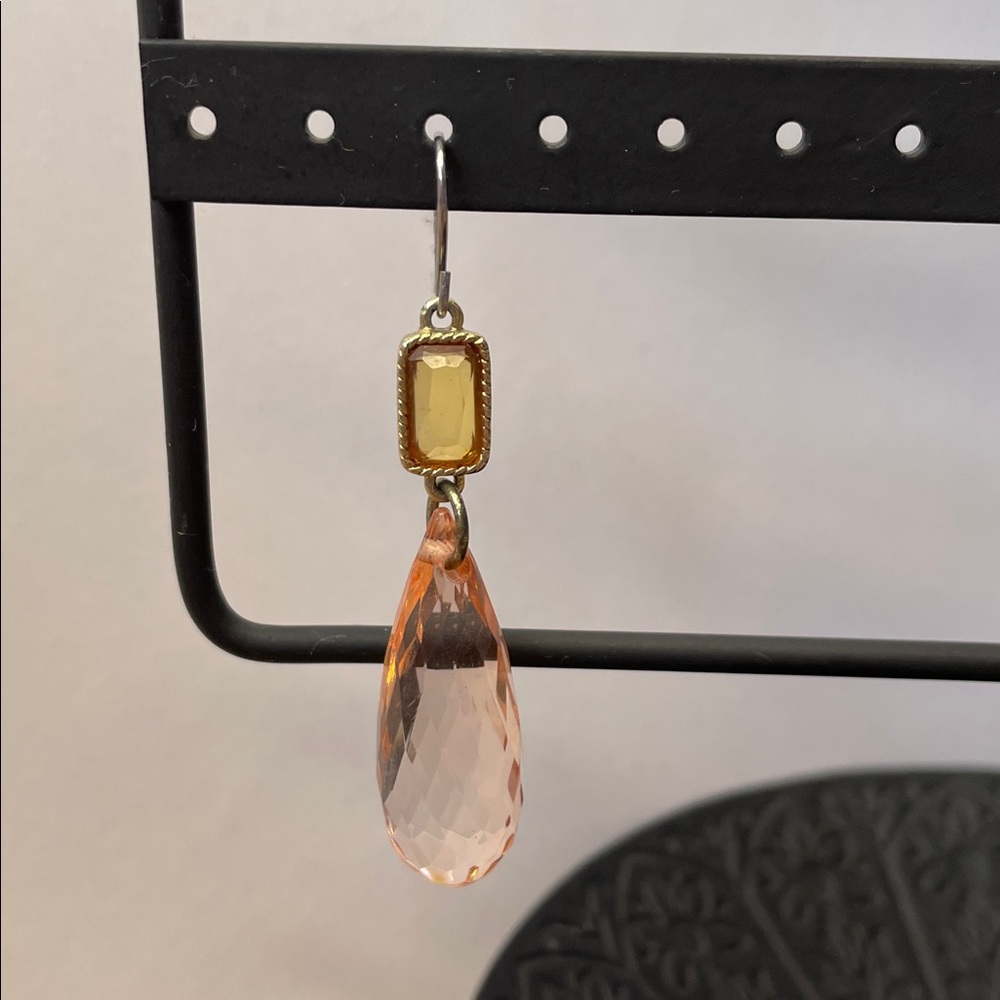 Champagne-colored crystal drop earrings with a two tiered design. 2” - Picture 3 of 3
